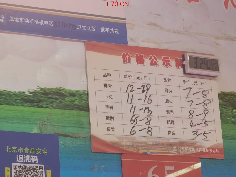 这是3月24日在北京新发地肉类交易大厅拍摄的一块猪肉价格公示牌。新华社记者 古一平 摄